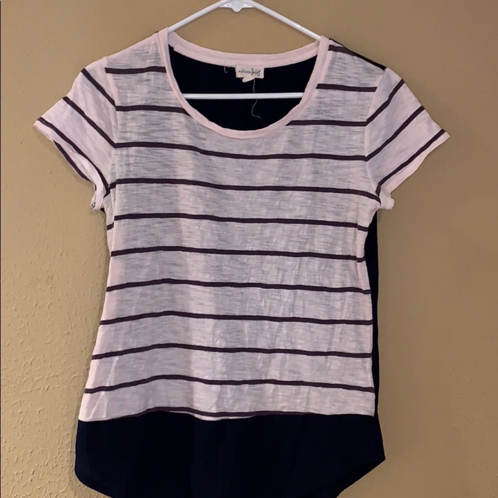 Light pink and navy stripes blouse